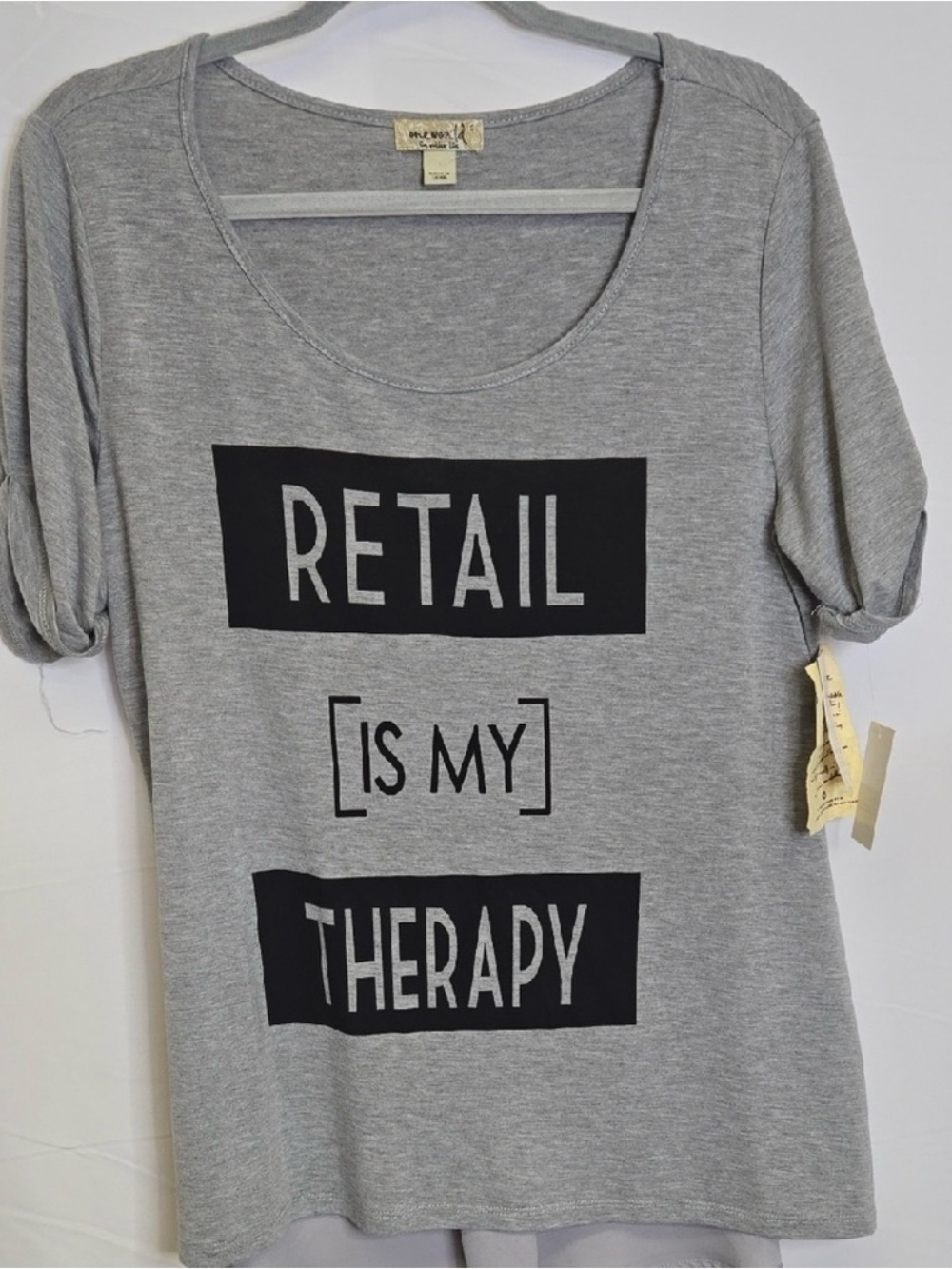 020 ONE WORLD Gray Scoop Neck Graphic Tee - RETAIL IS MY THERAPY
